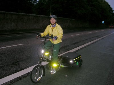 Terry in cheerful wet early morning Edinburgh.